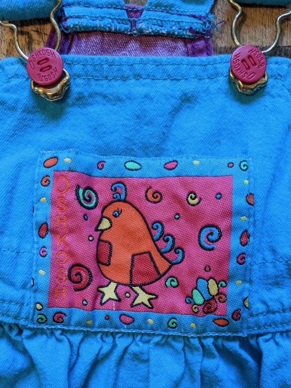 Vintage OshKosh B’gosh Overall Dress Cotton Denim Bird Animal Print